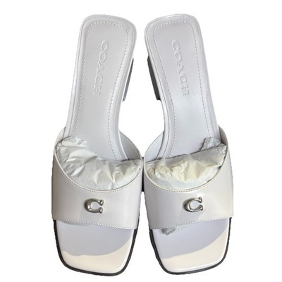 COACH Sculpted C Leather Slide Sandals Women's Size 9B Optic White