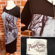 POSTCARD Size 16 Black Grey Floral Dress Stretchy Evening Excellent L3