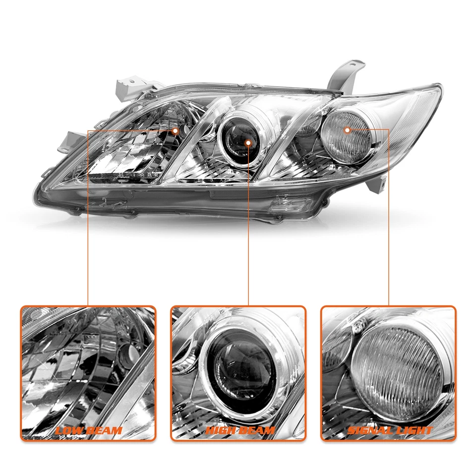 Right+Left Headlights Set For 2007 2008 2009 Toyota Camry Chrome Clear Projector - Image 4 of 4