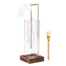 CEREMONY Incense Holder, Wooden Incense Holder for Sticks with Glass Ash Catc...