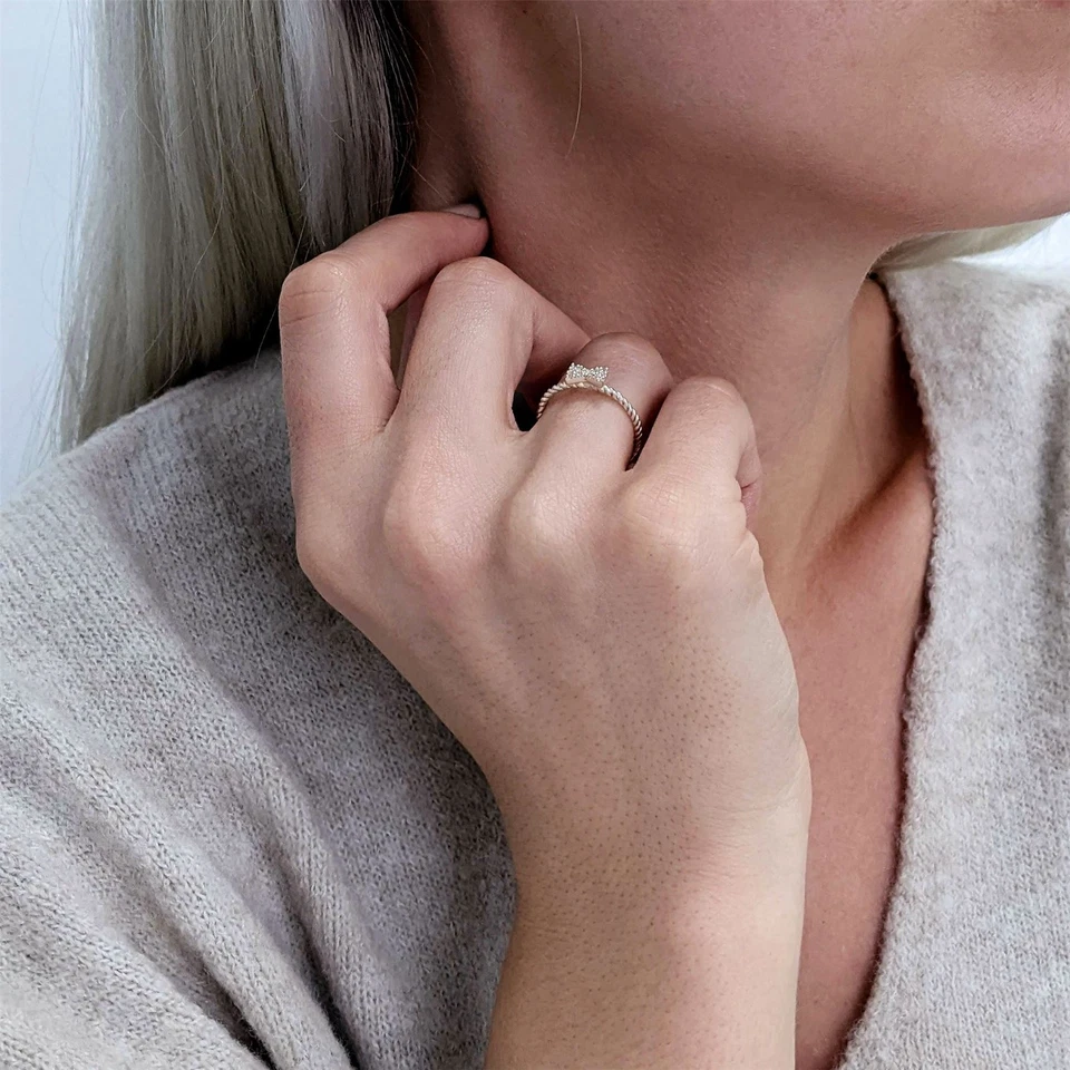 Silverly Anello Donna Argento Sterling 925 11 Zirconi Fiocco a a Corda - Immagine 2 di 4