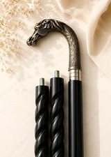 Vintage Horse Head Walking Cane Brass Handle Handmade Spiral Wood Stick Gift