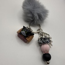 Hand made beaded key chains. Kitty Bling. Gifts. Bag charm Pink Gray Black
