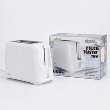 2 Slice Bread Toaster 700W White Pop Up 6 Browning Control Removable Crumb Tray