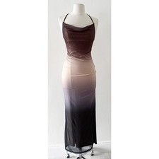 NEW Shein Bae Mesh Ombre Bodycon Cowl Neck Cross Back Maxi Dress Size XS