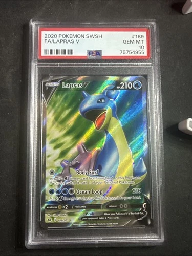 Pokémon TCG Lapras v Full Art Holo Card 189/202 Sword & Shield PSA 10