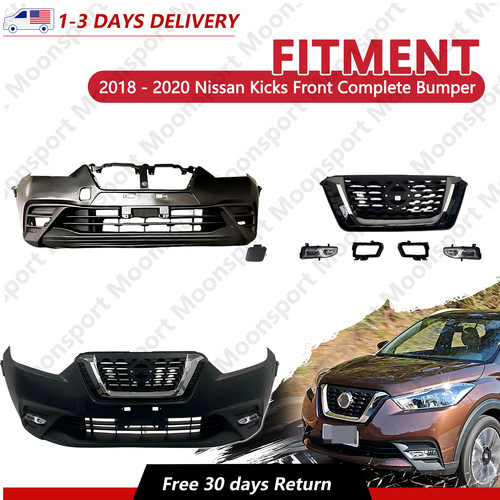 Fits 2018 - 2020 Nissan Kicks Front Complete Bumper w/ Grille & Fog Light Kit