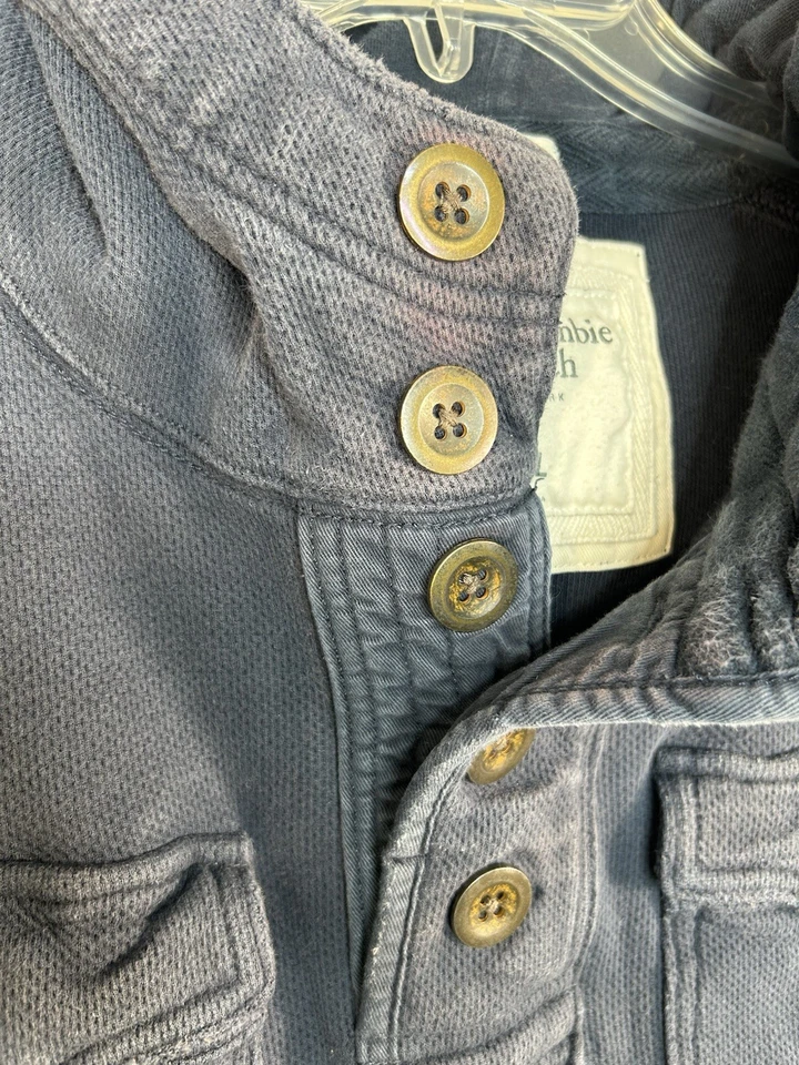 Sudadera con Capucha Abercrombie & Fitch Térmica Henley Azul Bolsillos Para Hombre Talla XXL Y2K Músculo Foto 3 de 4