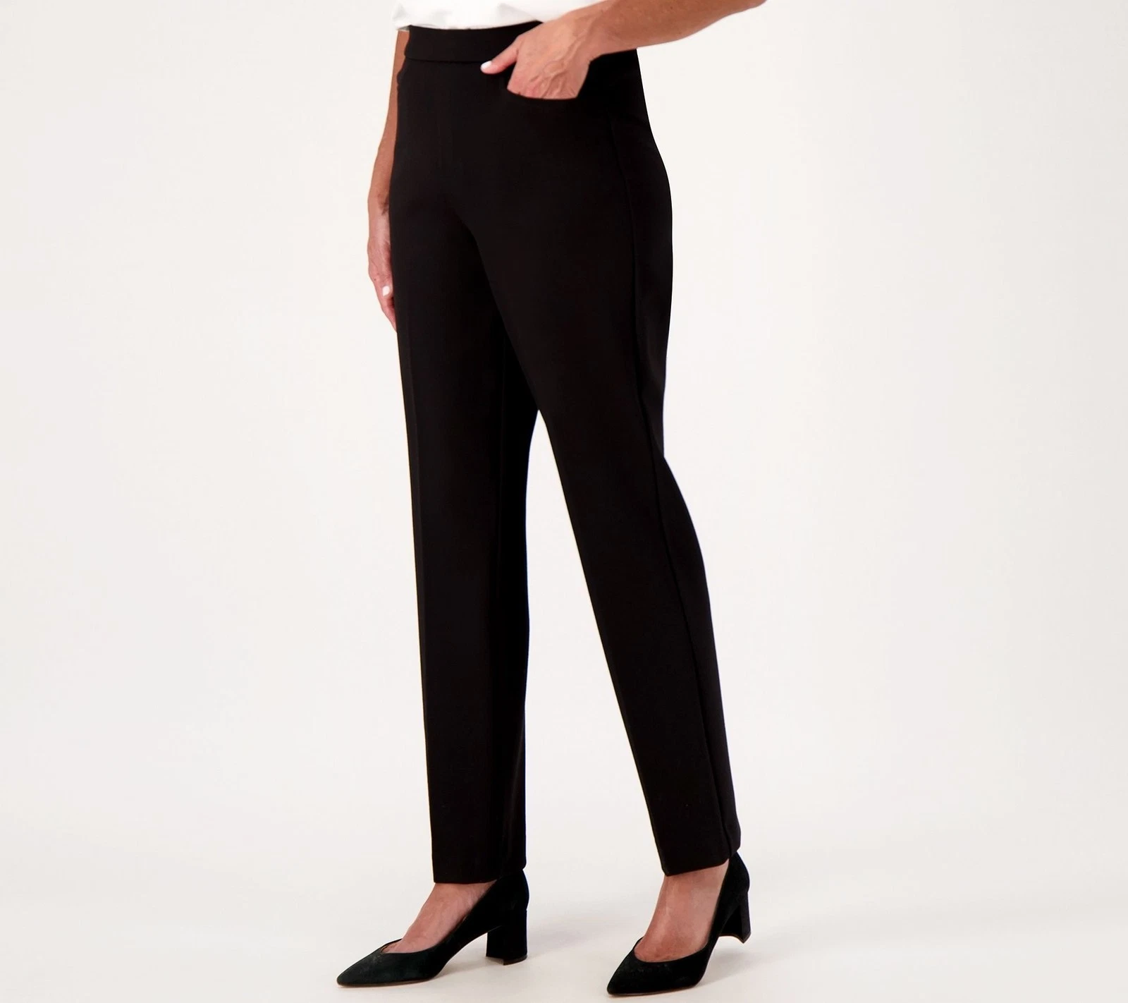 Susan Graver Women's Pants Sz M Smart Ponte Knit Slim Leg Pant Black A523951
