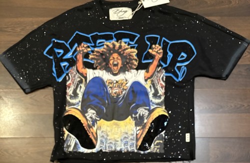 NWT BKYS "Rise Up" Black Graphic T-Shirt French Terry Cropped Medium