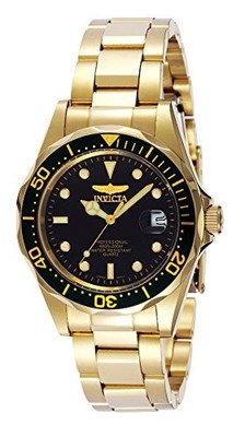 Invicta Pro Diver Quarz 37,5 mm Gehäuse Gold Edelstahlarmband schwarzes Ziffe...