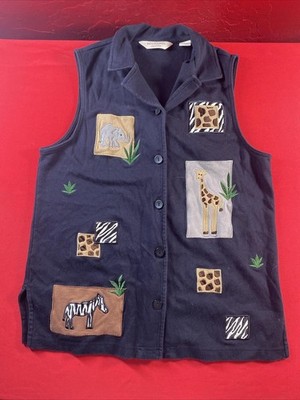 Bechamel Petites Vest Women sz PM Black Patch Cotton Vtg