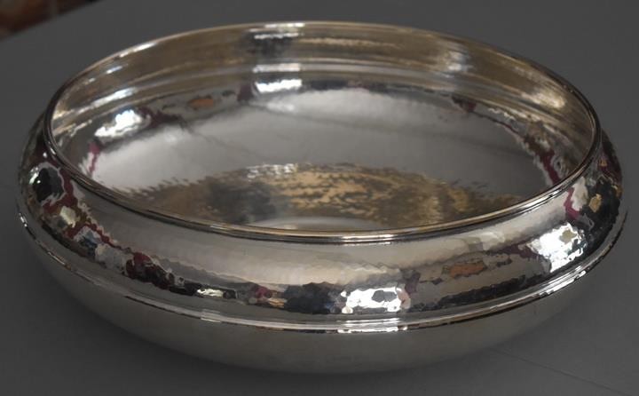 BREATHTAKING SIGNED CHRISTIAN DIOR HAMMERED SILVERPLATE CENTERPIECE BOWL