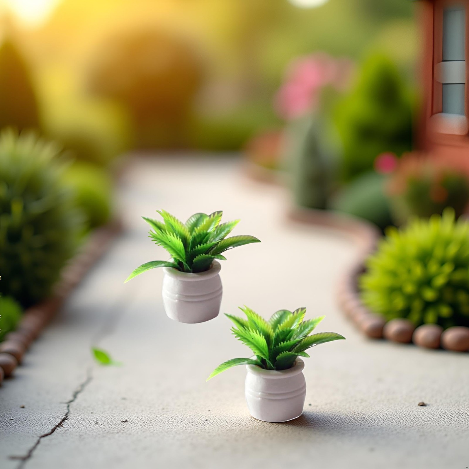 2 Pieces Dollhouse Decoration Plant Pots Miniature Green Potted Bonsai Model