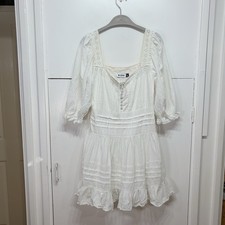 Rixo Solana Mini Dress White Textured Crochet Cotton Dobby Short Sleeve Size XS
