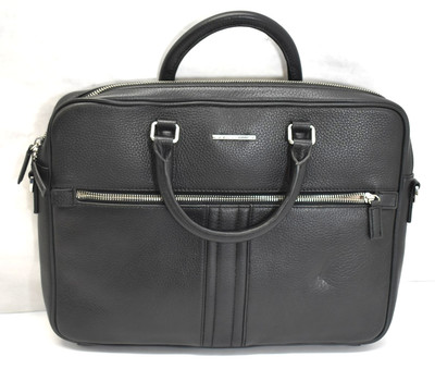Geox Damien Man Unisex Briefcase Leather Black Work Bag Adjustable Strap