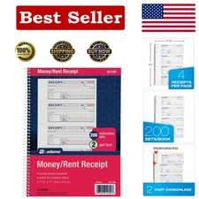Customizable Carbonless Money Receipt Book - 200 Sequential Sets, 7-5/8" x 11"