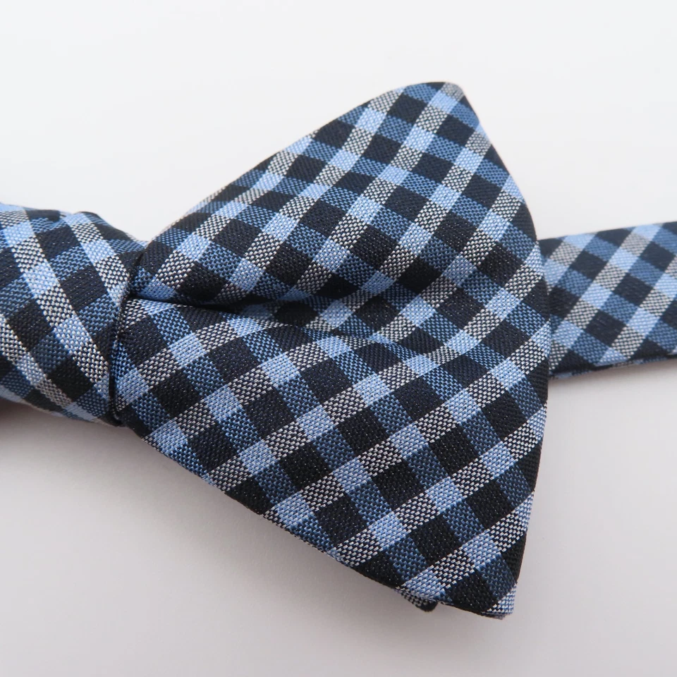 Express Bow Tie Blue Black Gingham 2.5" Wide Pre Tie Polyester Silk - Image 2 of 4