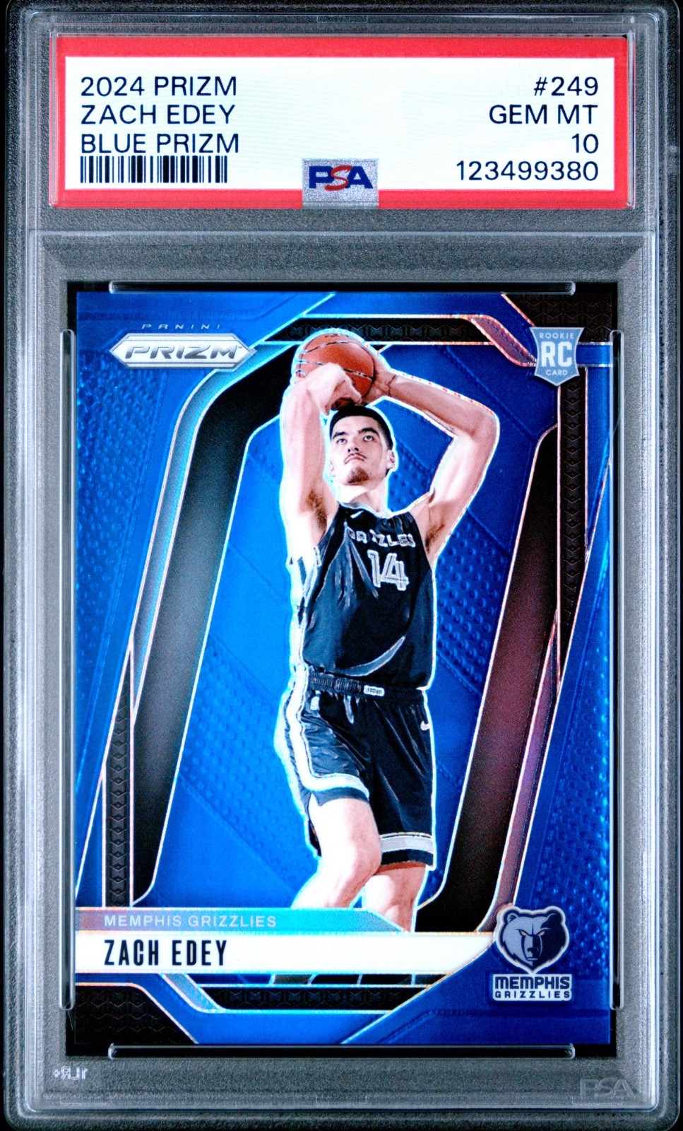 Zach Edey RC 2024 Prizm Blue Prizm /199 #249 PSA 10 GEM MT 10 Grizzlies