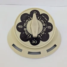Vintage 1970s Mark Time Kitchen Timer Almond Brown Flower Daisy Easy Visual