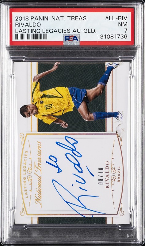 2018 NATIONAL TREASURES LASTING LEGACIES AUTO GOLD RIVALDO 8/10 PSA 7 AUTO