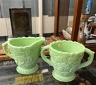 Westmoreland Jadeite Green Glass Bramble-Maple Leaf Sugar  Creamer Non Uranium