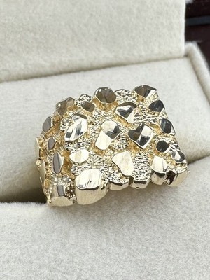 10k Yellow Gold Nugget Texture Men's Classic Statement Ring 3.1dwt