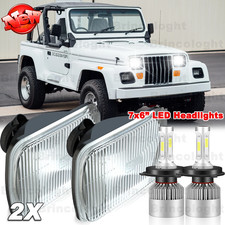 Pair 5x7 7x6 Inch H4 Led Headlights Hi-lo Beam For Jeep Wrangler Yj 1987-1995