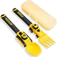 Construction Toddler Utensils - Reusable Plastic Fork and Yellow