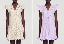 Sandro Frill Sleeves Lace Dress Knit Dress Hollowed out Mini Dress for Women