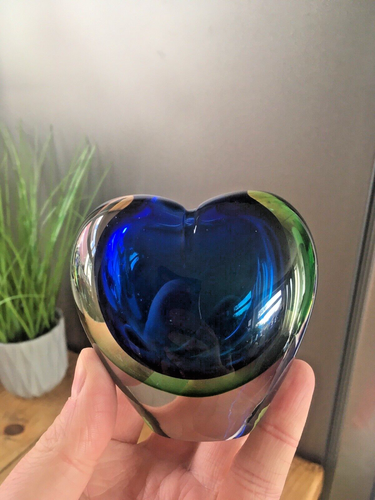 MID CENTURY 50'S MURANO SOMMERSO GREEN & BLUE GLASS HEART BUD VASE VINTAGE RETRO - Picture 12 of 18
