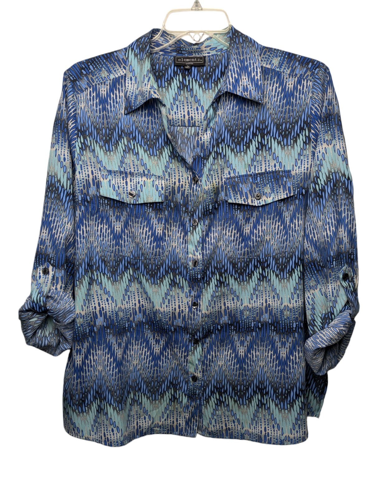 Elementz Abstract Pattern Blouse 2X Roll Tab Camp… - image 3