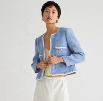 J.Crew Frances Louisa Lady Jacket Blazer Collarless Maritime Tweed