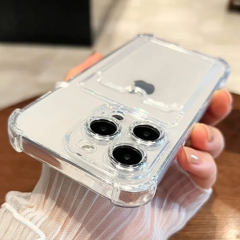 Case For iPhone 15 14 Pro Max 13 12 11 XR Shockproof Card Holder Clear TPU Cover