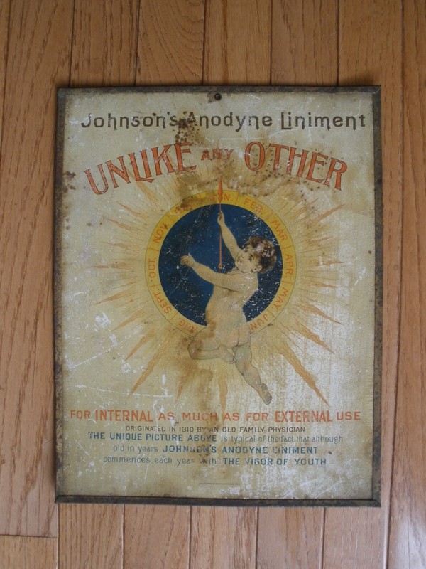 Rare late 1800s JOHNSON'S ANODYNE LINIMENT ADVERTISING DRUG STORE SIGN
