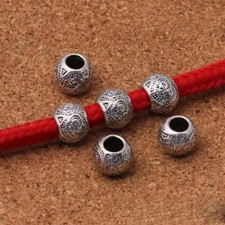 Tibetan Silver 4.5mm Big Hole Spacer Beads Handmade Metal Barrel Charm 10pcs/lot