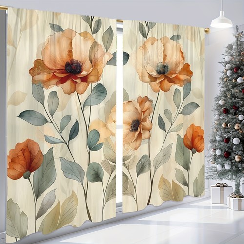 2 Panels 3D Elegant Poppy Floral Curtains Window Drapes for Bedroom Living Room - Picture 38 of 41