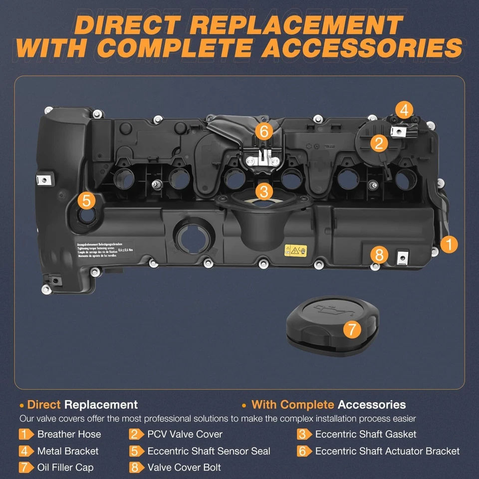 Cubierta de válvula de motor Nilight con kit de pernos de junta y tapa de aceite para BMW 128i 328i Foto 4 de 4