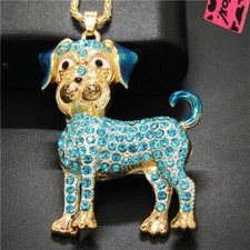 Hot Fashion Women Blue Rhinestone Cute Dog Crystal Pendant Chain Necklace