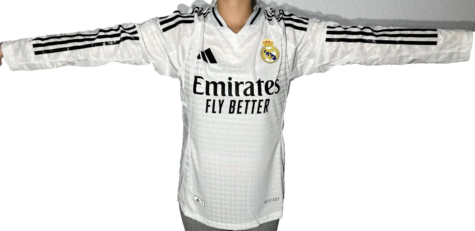Hombre Real Extra Slim Fit 2025 Talla 2XL Versión Jugador Madrid Blanca Local Larga