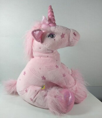 Unicorn Plush Shooting Stars Pink Ribbon Iridescent Sparkle BABW Build A Bear 