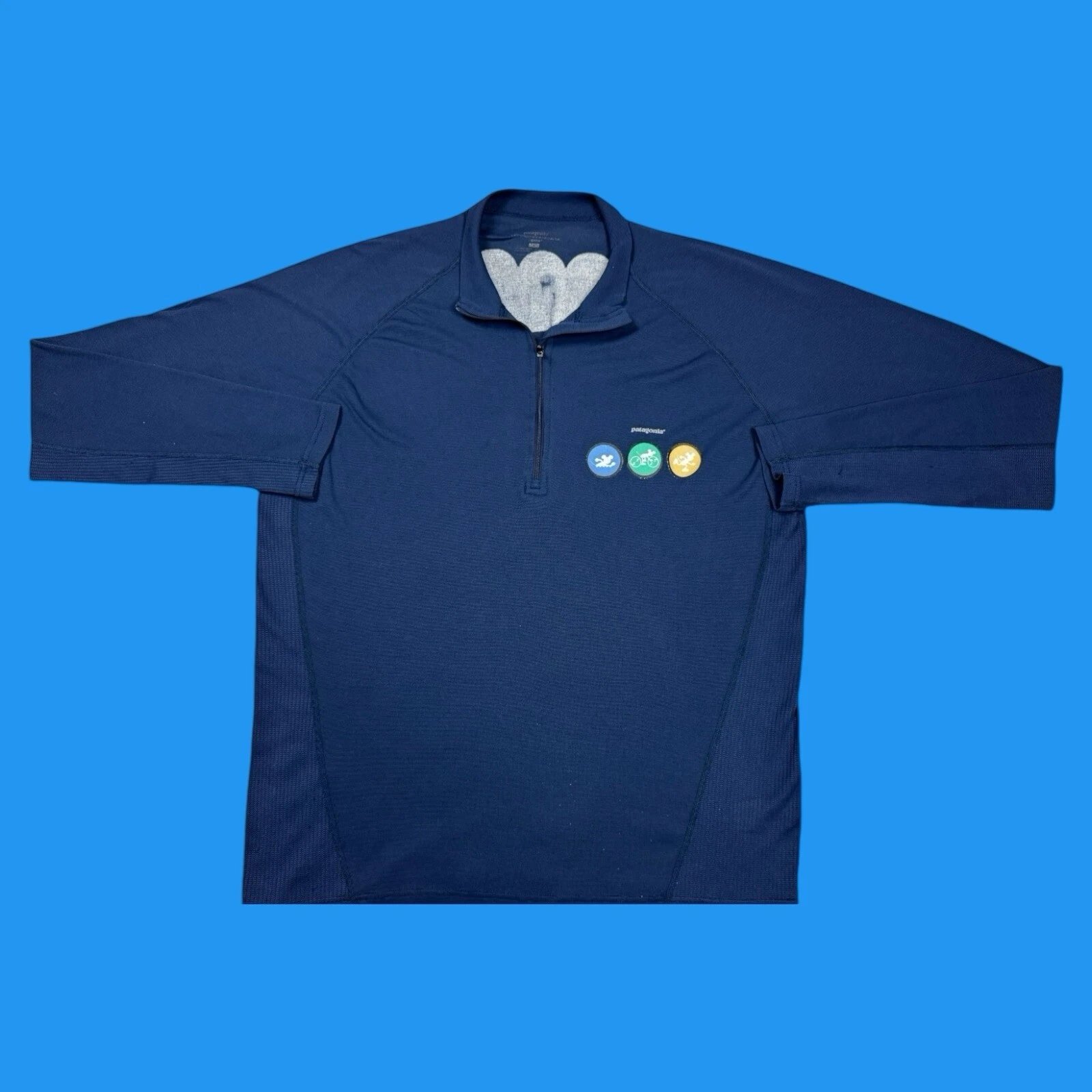Patagonia Disney Tri Team Mens Size Large 1/4 Zip Lightweight Blue Runners Shirt
