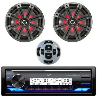 JVC KD-X38MBS 1 DIN USB LED Stereo Receiver, Remote, 2x 8'' LED Speakers Grilles