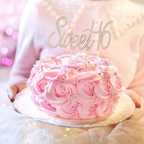 Sweet 16 Cake Topper Rose Gold Rhinestone 16th Birthday (Rose Gold) - Picture 3 of 5