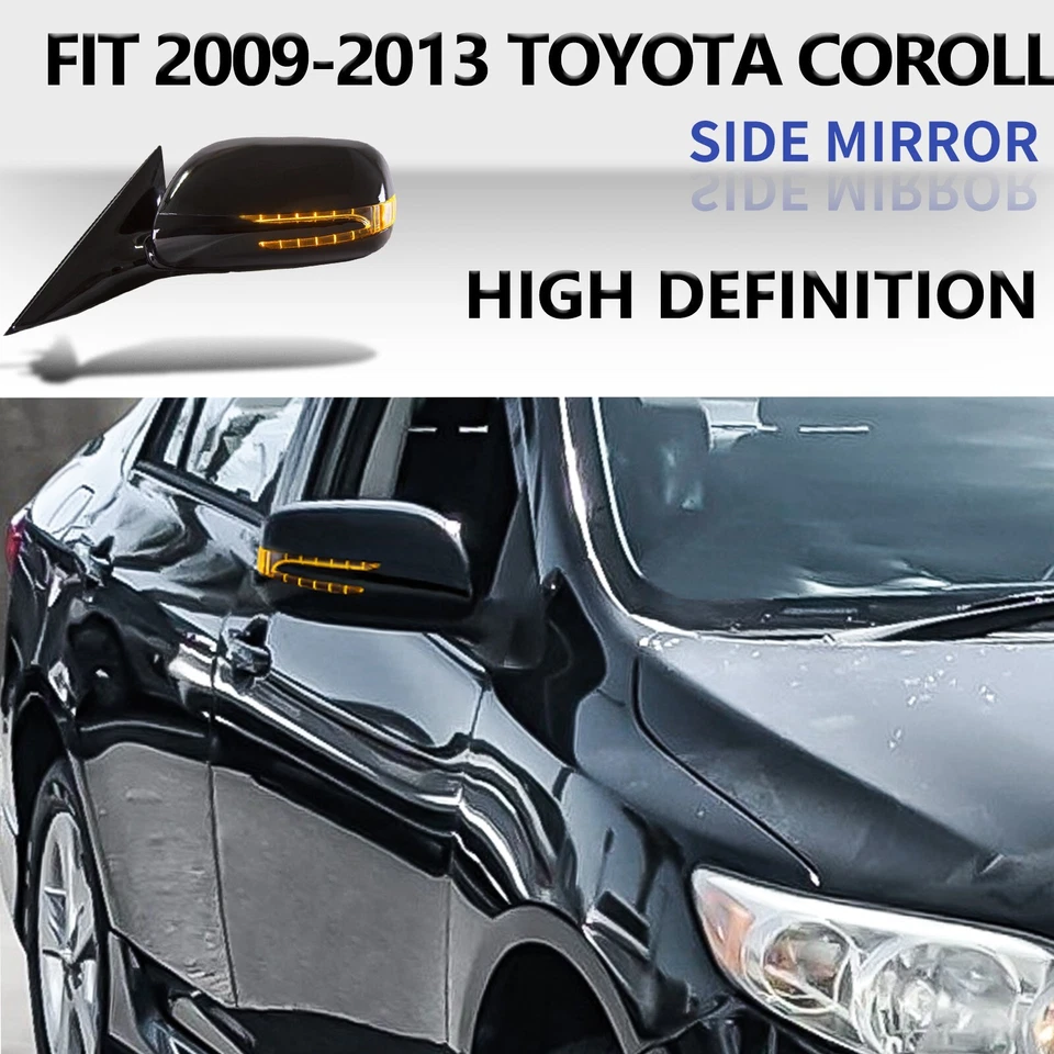For 2009-2013 Toyota Corolla Side Mirrors Folding Pair LED 5 Pins Black Foto 2 de 4