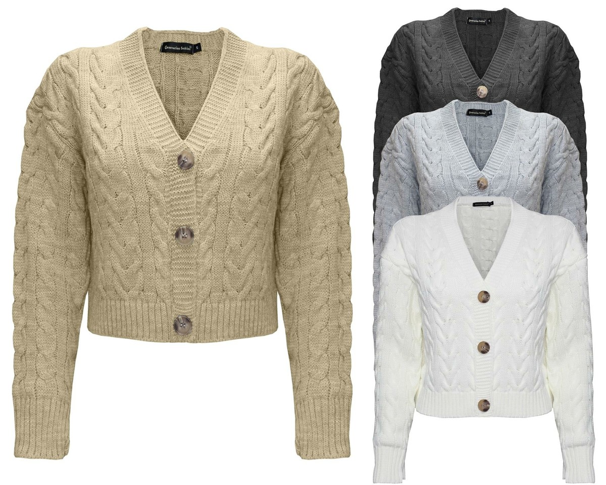 New Ladies Women Cable Knit Buttons Cropped Cardigans Chunky Knitted Crop  Top