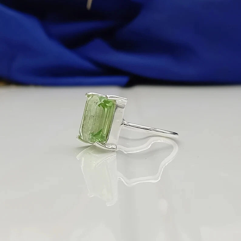 Buona Verde Ametista Gemma 925 Argento Sterling Mano Anello Tutte le Misure K-20 - Immagine 3 di 4