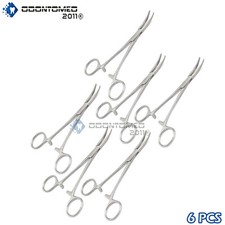 6 Kelly Hemostat Forceps 5.5" Surgical Dental Curved Economy Grade