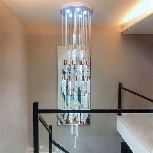 LED Crystal Pole Staircase Chandelier Pendant Lamp Villa LOFT Ceiling Light - Picture 15 of 16