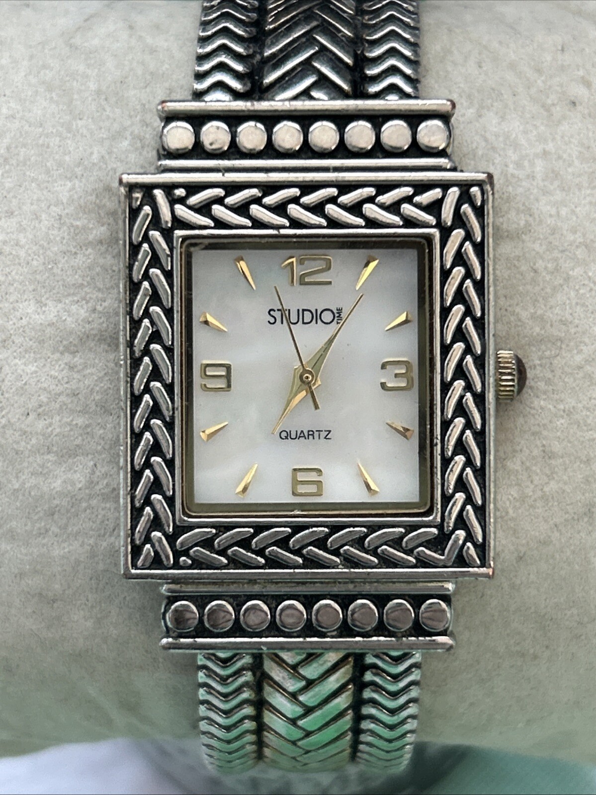 Studio Time Silver Tone MOP Dial Women’s Cuff Watch